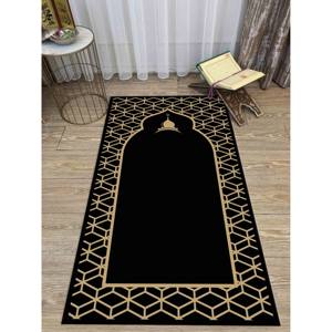 Alfombra de Oración Islámica Negra Geométrica: Diseño Elegante, Regalo Espiritual, Alfombra Impresa, con Pelo Suave - Product Image 5