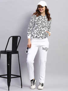 Nouveau design Ensemble de survêtement 2 pièces à capuche imprimé blanc pour femmes Sweat à capuche respirant et pantalon de survêtement Ensemble de survêtement 2 pièces pleine longueur - Product Image 5