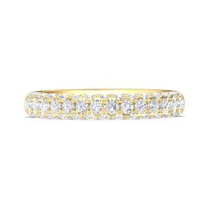 Bague de fiançailles et de mariage pour femme en or jaune 10K certifiée IGI, sertie de trois rangs pavés de pierres de 1,50 CTW, plaquée rhodium - Product Image 1