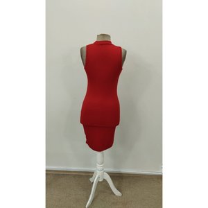 Robe courte en scuba sans manches à col roulé pour femme, 36223 - Rouge - Product Image 6