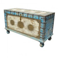 Table basse centrale de coffre de rangement en bois de manguier massif pour salon chambre hall et finition de détresse à la maison
