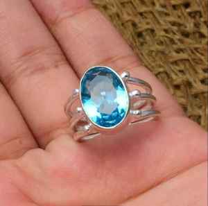 Bague artisanale en argent sterling plaqué rhodium avec topaze bleue de Londres, coupe hexagonale, bijou élégant, cadeau pour femme, design bohème - Product Image 2