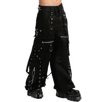 Pantalon noir ample à chaînes pour femme, style gothique, avec fermeture éclair amovible, vente en gros, punk, streetwear, 2026