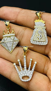 Colgante con forma de diamante natural de oro macizo de 10K con corona, joyería fina. - Product Image 3