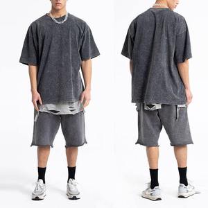 เสื้อยืดซักด้วยกรดขนาดพลัสไซส์ชุดสั้นซักหินไซส์ใหญ่พิเศษชุดสั้นสองชิ้นบริการ OEM - Product Image 6