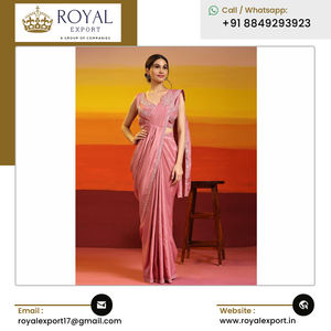 ส่าหรีผ้าไหมซาตินพร้อมปักลายและขอบดีไซน์ดึงดูดใจสำหรับงานแต่งงานและงานปาร์ตี้ - Product Image 6