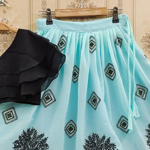 Conjunto de Lehenga Choli para Niñas, Estampado de Elefantes en Azul Aqua, Poliéster, Estilo Étnico, Largo hasta el Suelo, Marca Shoryam Fashion |   Ropa sin Arrugas para Fiestas de Niñas - Product Image 4