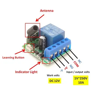 DC 12V modul Relay saluran tunggal penerima saklar nirkabel RF + pemancar kendali jarak jauh perlengkapan DIY