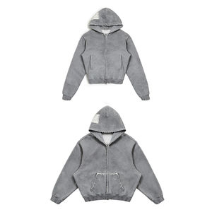 Sweat à capuche surdimensionné avec impression de logo graffiti personnalisée, coton lourd 460g, molleton français, fermeture éclair, sweat à capuche court - Product Image 6