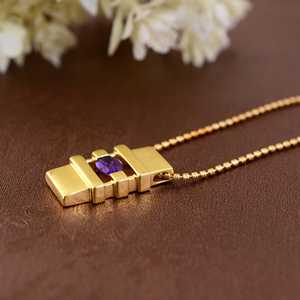 Collier en améthyste au design unique et minimaliste, pendentif géométrique en laiton plaqué or 18 carats pour femme, bijoux délicats pour la vente en gros/OEM/ODM - Product Image 5