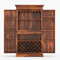 Meuble de rangement haut en teck massif écologique de qualité supérieure, style antique, pour vins et spiritueux, avec rangées de présentation, grand espace de rangement et porte-verres, pour la maison