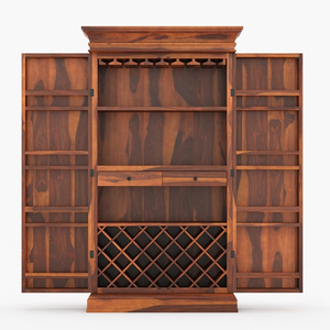 Armoire à vin et spiritueux haute de gamme en teck massif, écologique, style antique, grand rangement, porte-verres, mobilier de maison Java - Product Image 5