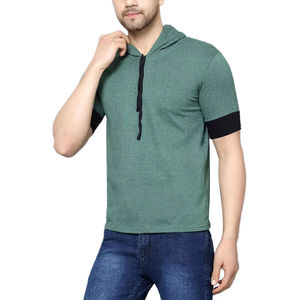 Camiseta de algodón con capucha para hombre, ropa de gimnasio informal ligera al por mayor, jersey de moda con impresión de logotipo personalizado - Product Image 1