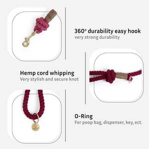 Correa de Cuerda Roja Degradada a Rosa Hecha a Mano, Collar de Lujo para Perro con Cierre Rápido, Acolchado y Ligero, con Diseño Sólido para Perros y Gatos - Product Image 4