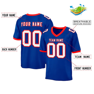 Camiseta de fútbol americano personalizada corta azul rojo blanco Diseño de Contorno sublimado transpirable antibacteriano Pro Fit nombre Número - Product Image 2