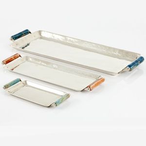Plateau de service en acier inoxydable avec poignée en pierre de luxe, design moderne, passe au lave-vaisselle, vaisselle de cuisine, mariage, restaurant - Product Image 3