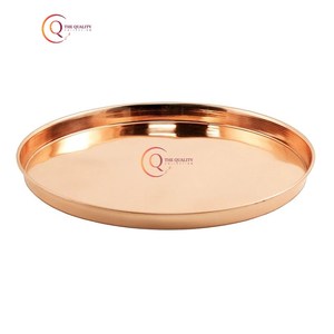 Bandeja de servicio de cobre hecha a mano, bandeja redonda Vintage grande con diseño elegante, bandeja decorativa de diseño Simple chapada DE LA India - Product Image 1