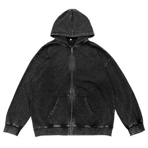 Vente en gros : Sweat à capuche et pantalon de survêtement pour homme, 100% coton, vintage, délavé à l'acide, avec impression DTG et strass personnalisés, pour l'hiver, avec fermeture éclair - Product Image 3