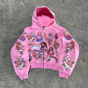 Sudadera con capucha Y2K para hombre, ropa de calle de invierno, lavado ácido, 100% algodón, forro polar térmico, diseño recortado con cremallera y sudaderas estampadas - Product Image 4