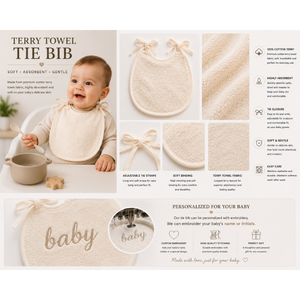 Babero de bebé de tela de rizo 100% algodón suave, con correas ajustables, alta absorción, para alimentación y saliva, fabricado en Turquía, Denizli, OEM. - Product Image 2