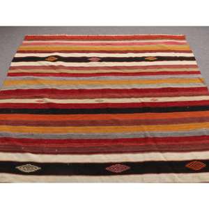 Alfombra Turca Vintage de 5.9x11 pies, Alfombra Grande, Alfombra de Lana a Cuadros Roja y Naranja - Product Image 4