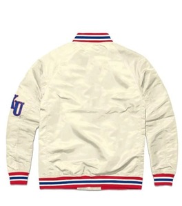 Veste universitaire de luxe en satin avec manches contrastées Vêtements d'extérieur à la mode acceptés OEM/ODM - Product Image 3