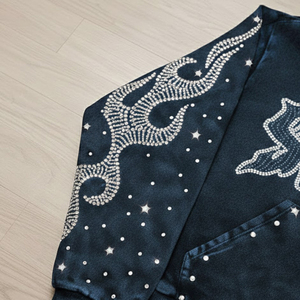 Survêtement unisexe 100 % coton évasé avec broderie strass, effet délavé, à capuche, style streetwear, patchwork - Product Image 4