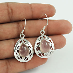 ต่างหูห้อยคุณภาพดีทำด้วยมือของ925เงินสเตอร์ลิงดีไซน์โดดเด่นพลอยควอตซ์ธรรมชาติเครื่องประดับแฟชั่นสำหรับผู้หญิงผู้ส่งออก - Product Image 2