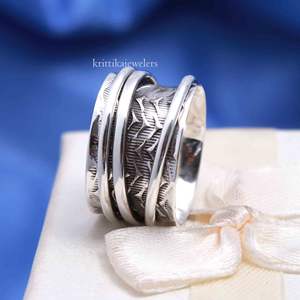 Handmade 925 Sterling Silver <b>Spinner</b> <b>Ring</b> Anxiety Meditation Fidget Texture <b>Ring</b> Hot Selling Women's Engagement Gift Party <b>Ring</b> - Product Image 3