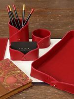 Organisateur de bureau en cuir 3-en-1 pour la maison et le bureau, avec étui à stylos, rangement pour fournitures de bureau et design classique fait main
