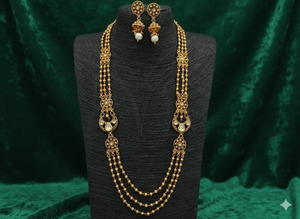 Beautiful Designer Antique Ethnic 3 Layer Beaded Mala Necklace <b>Set</b> High Gold Polish Ideal for Party Wear Festivals - Product Image 3