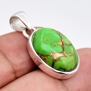 Pendentif solitaire fait main en pierre précieuse turquoise verte plaqué or, bijoux pour femmes, argent sterling 925, tendance - Product Image 2