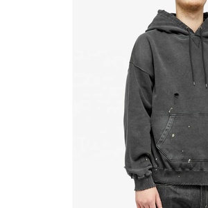 Sudadera con capucha de algodón pesado para hombre al por mayor, jersey de lujo con bordado desgastado de calidad, sudaderas con capucha de talla grande personalizadas - Product Image 6