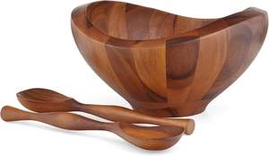 Hot Selling High Quality Polished <b>Wooden</b> <b>Salad</b> <b>Bowl</b> Set Serving Utensils Eco-Friendly Gift Box for Housewarming Kitchen Gift - Product Image 3