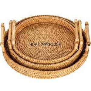 Nouveau modèle arrivée forme ronde rotin fait plateau avec poignées pour la meilleure prise en main chocolats et bonbons plateau de service au prix le plus bas - Product Image 5