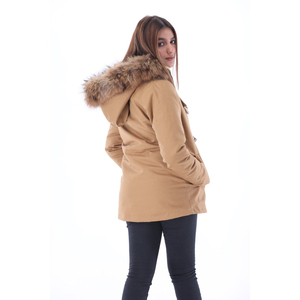 Women's Winter Parka Fur Hood Breathable Wool Lining Cotton Filled Windproof Utility Jacket Regular Length Full Sleeve Character - Product Image 2