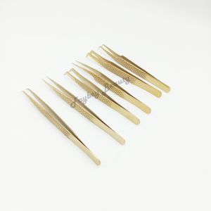 Venta al por mayor Pinzas de extensión de pestañas Pinzas de pestañas de Punta dorada con logotipo privado con pinzas de pestañas de alta calidad - Product Image 1