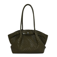 Sac fourre-tout marron clair pour femme, forme trapèze, grande capacité, double poignée d'épaule, détail fermeture éclair avant, surface tissée, base large
