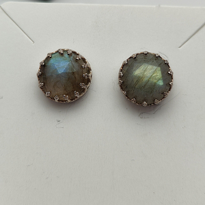 Natural Labradorite 12mm 925 Sterling Silver Designer <b>Stud</b> <b>Earrings</b> Handmade <b>Fine</b> Jewellery Gemstone for Trendy Weddings Parties - Product Image 2