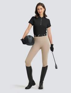 Chemises d'équitation équestre pour femmes polos à manches courtes évacuant l'humidité pour le travail de tennis de golf avec bouton col en v - Product Image 6