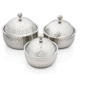 Round Antique Hammered Dessert Display Food Sever <b>Pot</b> Silver Ware Casserole Dish <b>With</b> <b>Lid</b> for Home Kitchen Ornaments - Product Image 4