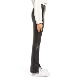 OEM Custom Logo Fashion High Waist Bottom Slit Skinny <b>Trousers</b> Women's <b>Leather</b> Pants Customized Women Skinny Fit <b>Leather</b> Pant's - Product Image 3