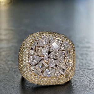 8,00 quilates redondo y corte esmeralda diamante VVS Moissanite anillo de compromiso chapado en oro amarillo hombres 925 plata esterlina - Product Image 2