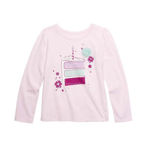 Epic Threads Little Girl's Pink T-Shirt Size 5 Soft Cotton <b>Cake</b> <b>Slice</b> Printed Jersey Casual Summer Ruffle Collar Cartoon Pattern - Product Image 1