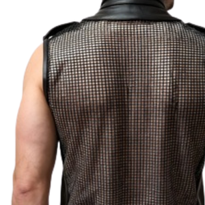 Arnés de Cuero Negro y Malla para Hombre, Estilo Gridlock, Cuero Sintético, Ropa de Club Fetiche, Arnés de Pecho - Product Image 4