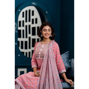 Vestido indio y pakistaní estilo Anarkali con lentejuelas y estampado floral rosa para mujer, con palazzos y dupatta. - Product Image 6