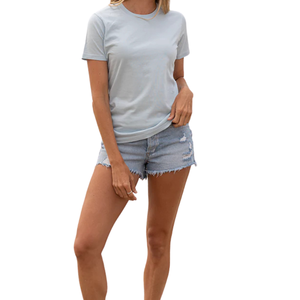 T-shirt à manches courtes pour femme, bleu ciel, col rond, 100% coton biologique de luxe, pré-rétréci, certifié GOTS, coupe classique, doux et premium - Product Image 5