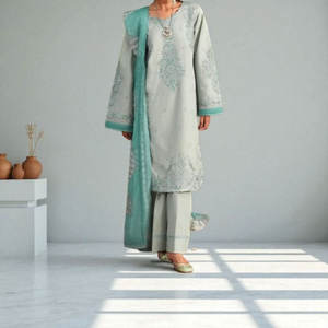 Traje elegante para mujer listo para usar traje casual con bordado Kurta largo y pantalones con Dupatta Ropa Étnica tradicional - Product Image 1