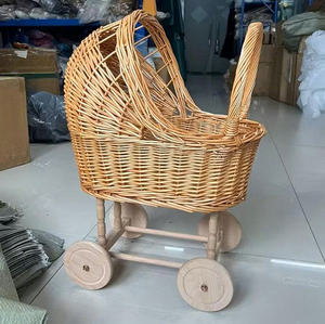 Chariot en rotin naturel pour poupée de bébé, vente en gros, décoration intérieure, poussette en rotin, vente en gros, - Product Image 3