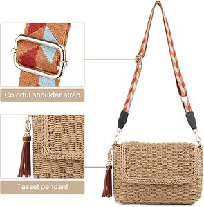 กระเป๋าโท้ทฟางสำหรับผู้หญิง, กระเป๋าสะพายไหล่สไตล์โบฮีเมียนความจุขนาดใหญ่กระเป๋าชายหาดพร้อมซับใน - Product Image 6